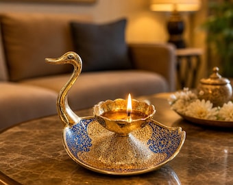 Canard en laiton Diya lampe à huile faite main lampe puja bougeoir décoratif hindou Aarti Deepak maison Mandir décor cadeau spirituel Diwali décor