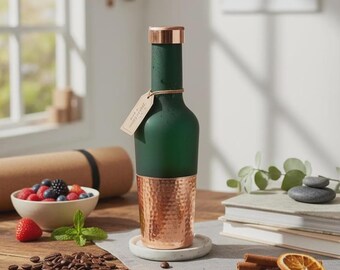 Personalized Copper Water Bottle: Engraved Hammered Design, 34 oz