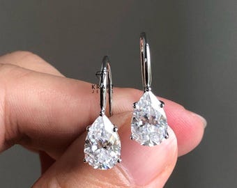 Moissanite Engagement Drop Earrings, 4.40 Ct Pear Cut Moissanite, Wedding Silver Earrings, Silver Earrings, Dangle Earrings, Birthday Gifts