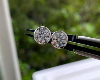 4.21 CT Round Cut Moissanite Stud Earrings, 14K Gold Plated Moissanite Stud, Classic Bezel Set Round Stud Earrings, Gifts for Her, Earrings