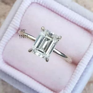 2.96 CT Emerald Cut Moissanite Engagement Ring, 14K White Gold Ring Anniversary Ring, Emerald Cut Solitaire Ring Promise Ring, Proposal Ring