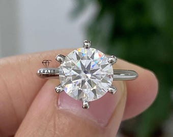 Moissanite Wedding Rings For Women, 2.55 Ct Round Cut Moissanite, Engagement 6 Prongs Solitaire Ring, Handmade Jewelry For Her, Bridal Ring