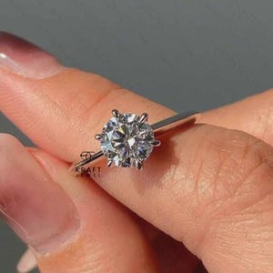 2 CT Round Cut Solitaire Moissanite Engagement Ring, 14K White Gold Plated Ring, Dainty Moissanite Proposal Ring, Anniversary Gift for Her