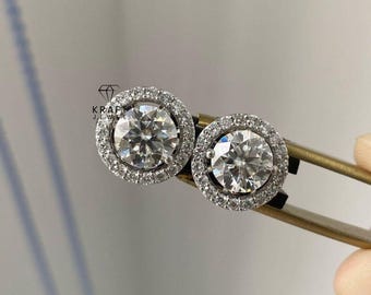 4.1Ct Moissanite Earrings, Removable Halo Earrings Ear Jacket, Detachable Stud Earrings, Studs Earrings, 925 Sterling Silver, Earrings Studs