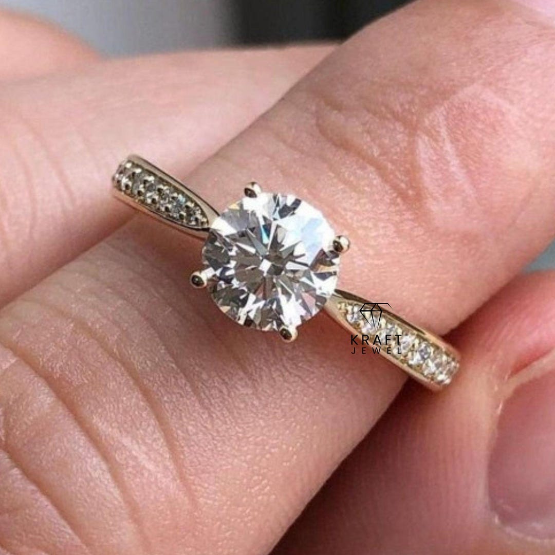 Beautiful Wedding Solitaire Ring, 1.6ct Round Moissanite, Engagement ...