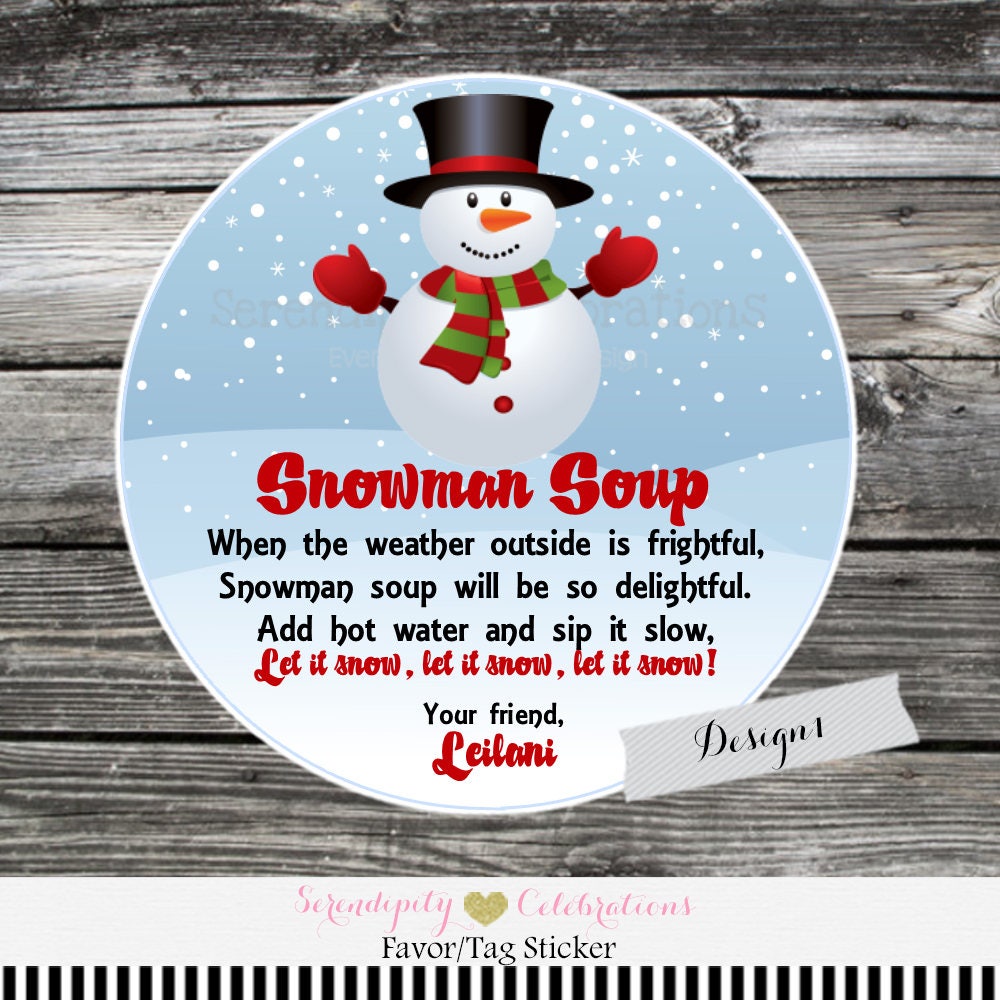Snowman Snow Man Soup Gift Tags Hot Cocoa Teacher Class Gift Tags