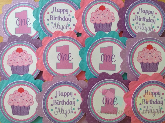 Items similar to Set of 12 Personalized Purple Cherry Cupcake Toppers ...