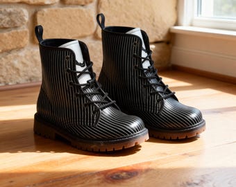 Jack Skellington Inspired Suit on Black and White Vegan Leather Combat Boots