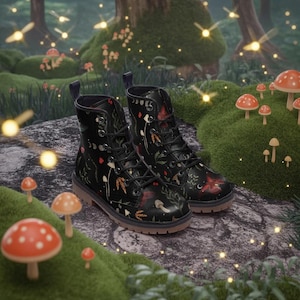 Mystical Faeric Night in the Woods on Black Vegan Leather Combat Boots