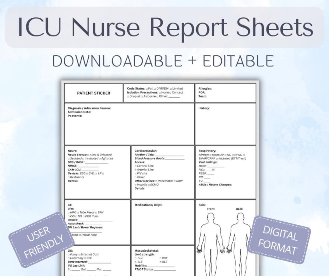ICU Nurse Report Sheet: Editable Shift Template (PDF & Canva) - Etsy