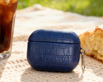 Personalized Crocodile AirPods Case, Engraved Monogram, PU Leather