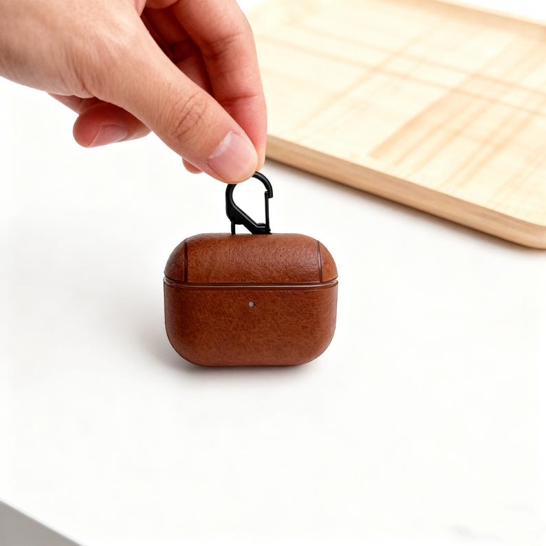 Personalized Leather AirPods Case with Hook: Engraved Monogram image 13