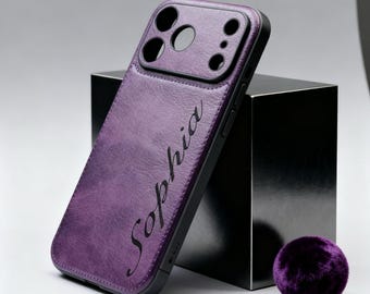Personalized Leather iPhone Case, iPhone 17 Pro Max, 16 Pro, 15, 14 plus, 13, 14 Pro, Custom Initials name Phone Case, Gift for him/her
