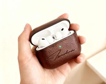 Gepersonaliseerde leren AirPods-hoes met haak: gegraveerd monogram
