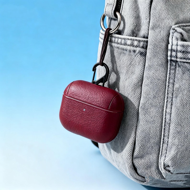 Personalized Leather AirPods Case with Hook: Engraved Monogram image 15