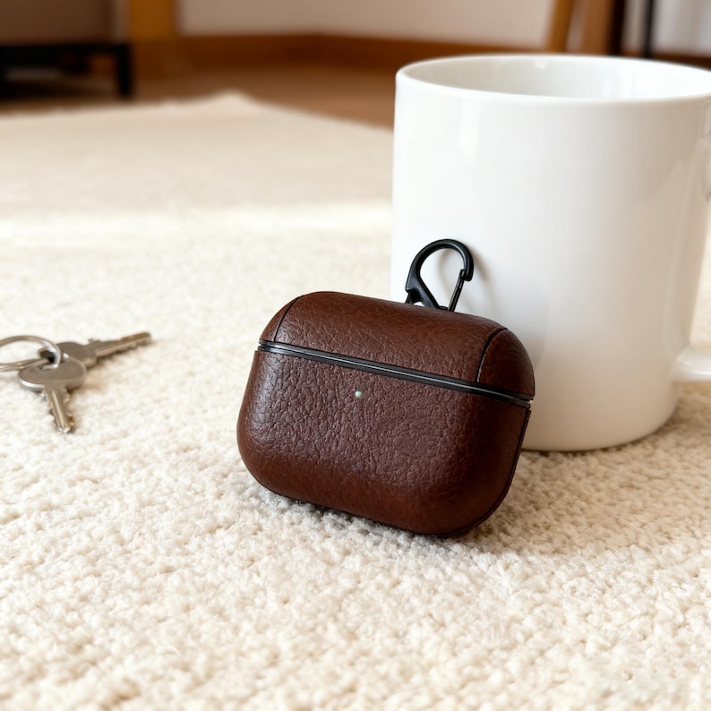 Personalized Leather AirPods Case with Hook: Engraved Monogram image 6