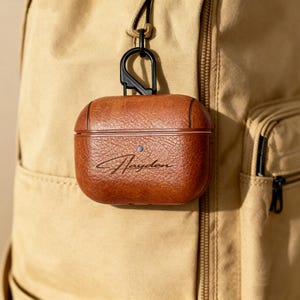 Personalized Leather AirPods Case with Hook: Engraved Monogram image 11
