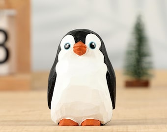 Hand Carved Wooden Baby Penguin Figurine, Modern Minimalist Home Decor, Kid Room Accent, Desk Decor, Holiday Gift, Free Engraved