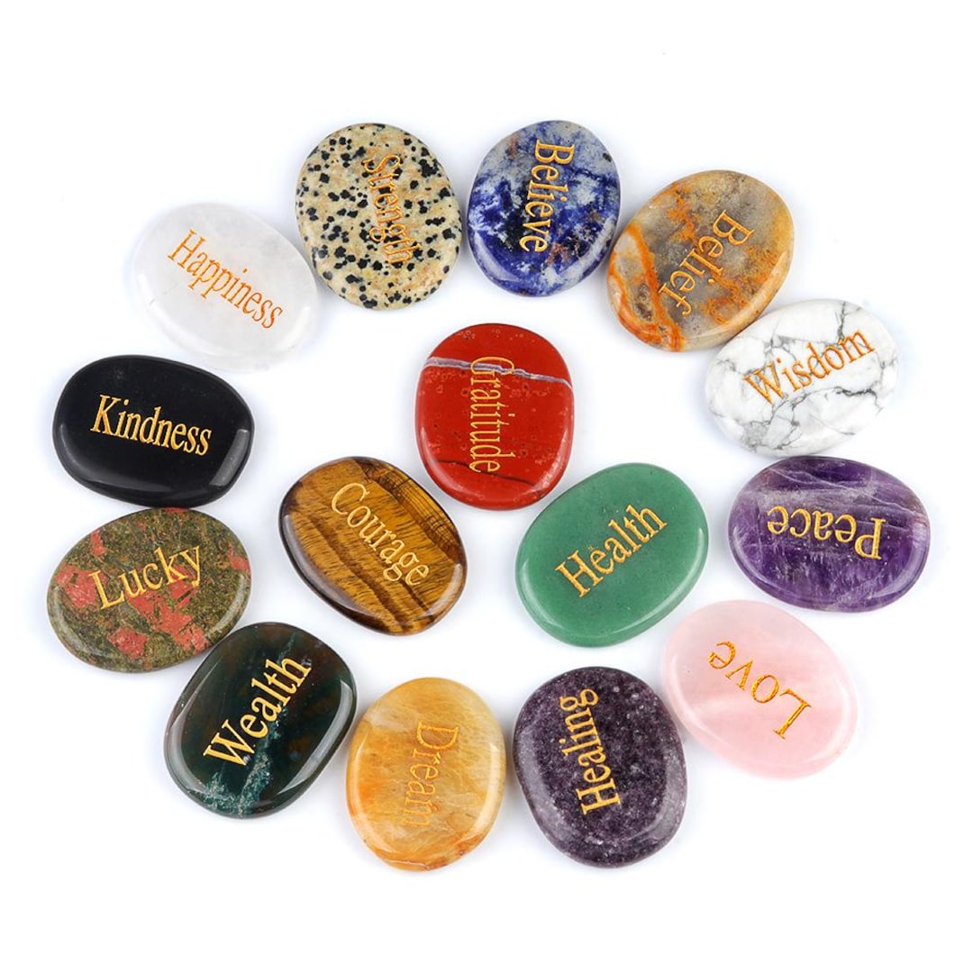 Metaphysical Engraved Crystal Word Stones, Inspirational Healing Pocket ...