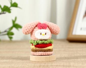 Crochet Hamburger Dog Doll, Amigurumi Cartoon Puppy Toy, Shelf Display & Desktop Decor, Cute Yarn Animal Gift, Holiday Gift for Kids