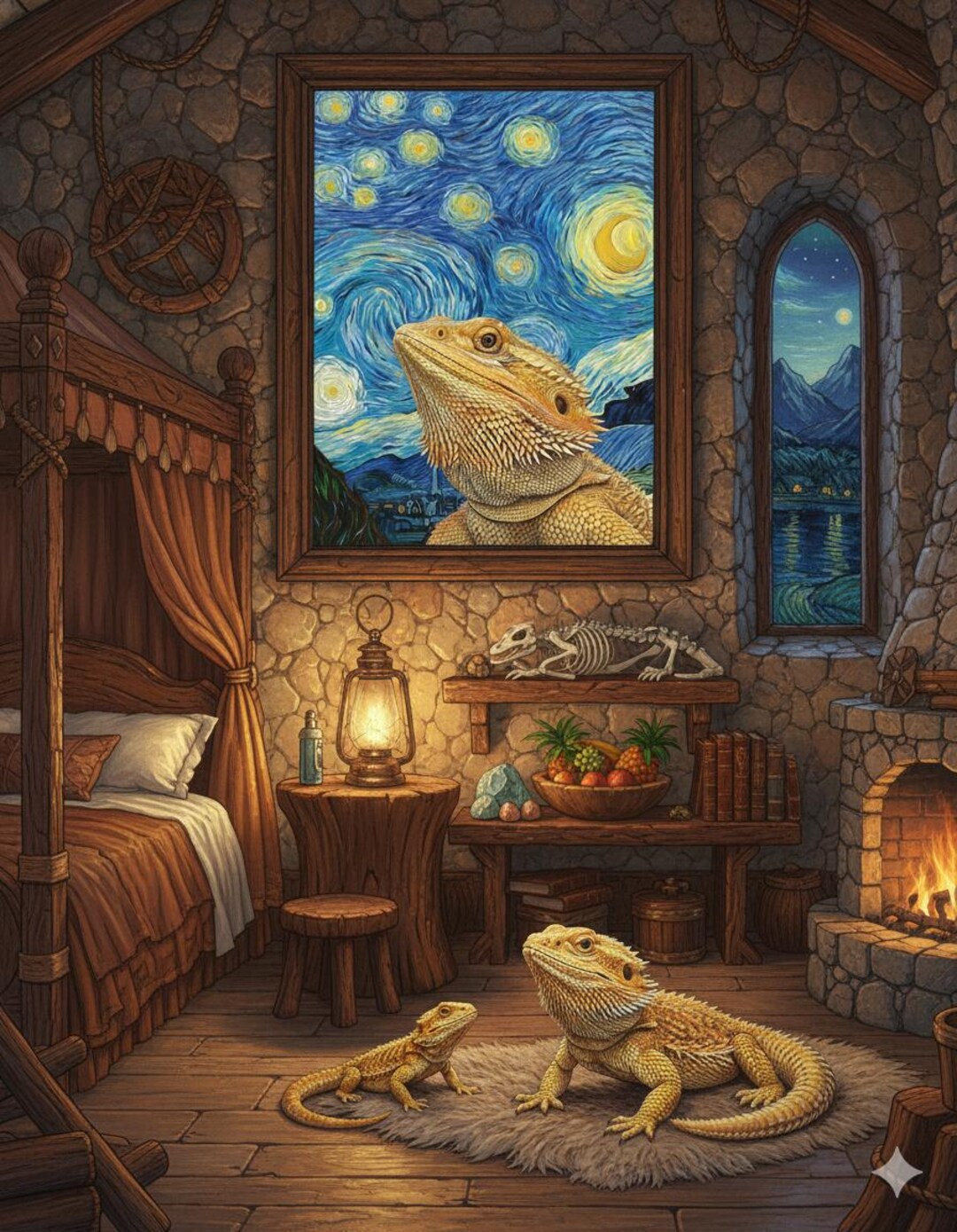 Bearded Dragon Art Print – Van Gogh Starry Night Reptile Decor - Etsy