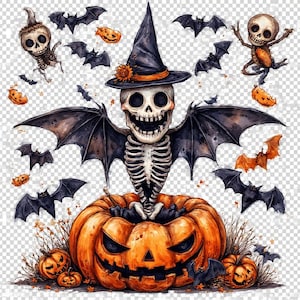 A highly detailed Spooky Ghost Pumpkin Watercolor Clipart, Halloween Bundle (Digital Download)