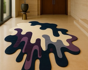 Abstract Drip Rug, Irregular Shape Rug, Modern Area Rug, Purple Blue Rug, Handmade Tufted Carpet, Statement Rug, Contemporary Home Decor
