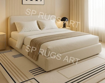 Modern Beige Geometric Area Rug – Minimalist Contemporary Carpet for Bedroom & Living Room Décor”