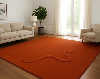 Burnt Orange Rug, Modern Minimalist Area Rug, Abstract Wave Rug, Handmade Tufted Carpet, Contemporary Living Room Rug, Aesthetic Floor Decor