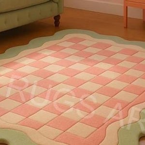 Handmade scalloped rug with pastel colors for home decor