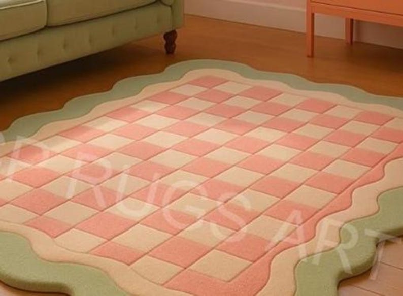 Handmade scalloped rug with pastel colors for home decor