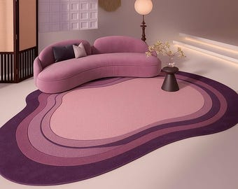 Pink Purple Abstract Rug, Irregular Shape Area Rug, Modern Tufted Carpet, Luxury Living Room Rug, Contemporary Bedroom  Rug, Custom Size Rug