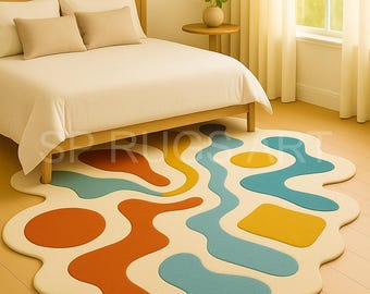 Abstract golvend vloerkleed – modern kleurrijk onregelmatig tapijt