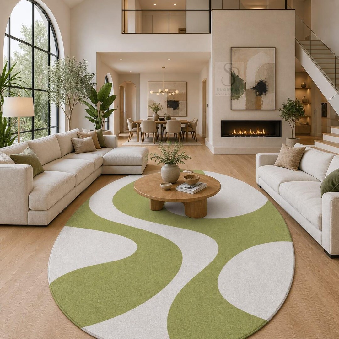Green Abstract Rug, Modern Area Rug, Organic Shape Rug, Minimalist ...