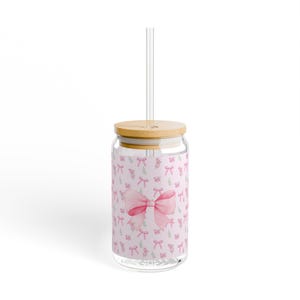 Cute Pink Bow Sipper Glass | 16oz Drinking Jar, Gift for Her, Party Favor, Eco-Friendly Drinkware, Bridal Shower Decor