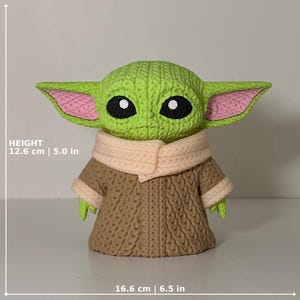 Baby Yoda Grogu-inspirerad stickad 3D-utskriven figur – Sci Fi-presentdekoration bild 2