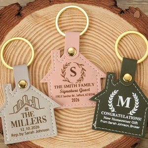 Bulk Custom Leather House Shaped Keychain, Engraved Logo Keyring Bulk, Property Management Gift, Branded Business Promotional Items