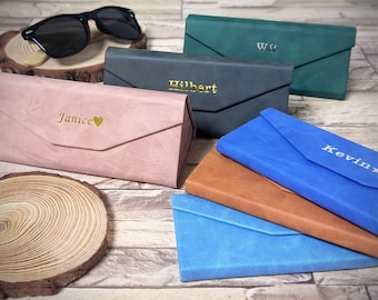 Étui à lunettes pliable en cuir personnalisé, boîte à lunettes estampée à chaud, cadeau personnalisé pour demoiselle d'honneur, cadeau de voyage