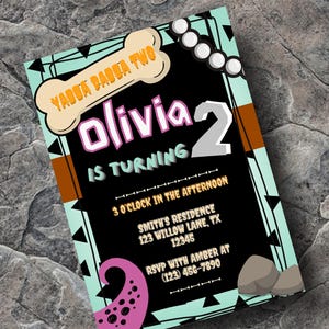 Yabba Dabba Two Invitation | Flintstones Birthday Digital Download | Caveman Dinosaur Party Invite