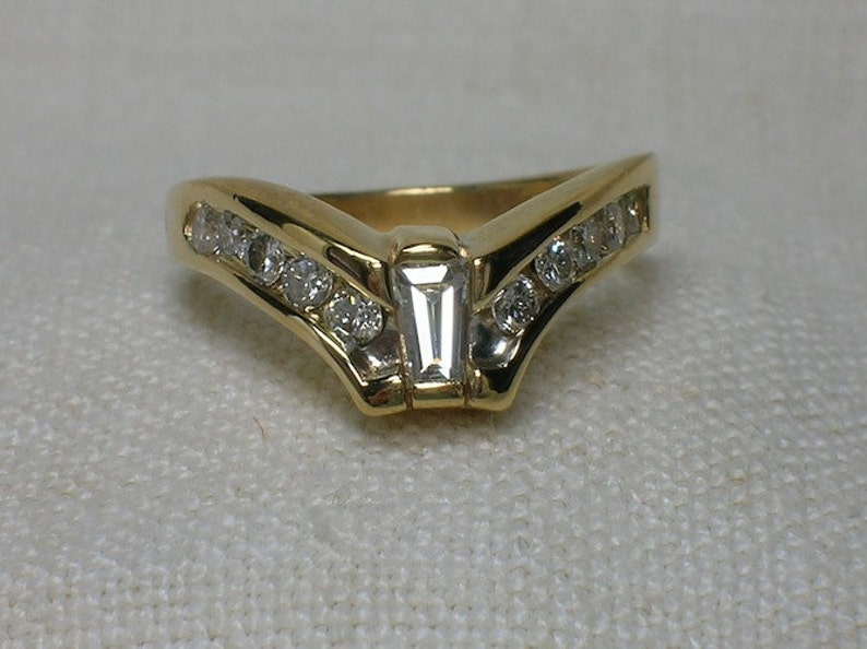 Baguette Diamond Engagement Ring Chunky Yellow Gold Retro - Etsy