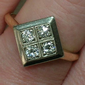 Vintage Diamond Ring: 583 14K Rose & White Gold, Retro (Latvia)