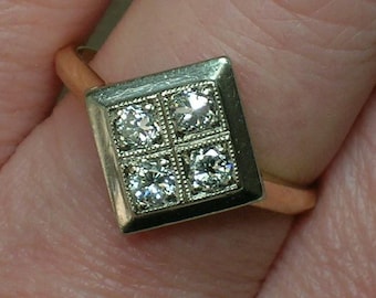 Vintage Diamond Ring: 583 14K Rose & White Gold, Retro (Latvia)