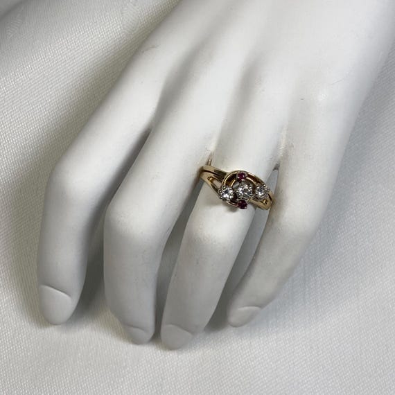 Trilogy Diamond Ring with Ruby Accents. Retro Cla… - image 2