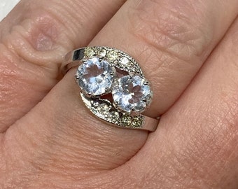 Vintage UNCAS Toi et Moi Ring: Art Deco Sterling Silver, Diamond Paste.