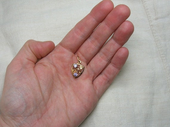 14K 583 Rose Gold Pendant, Lab Alexandrite & Leav… - image 4