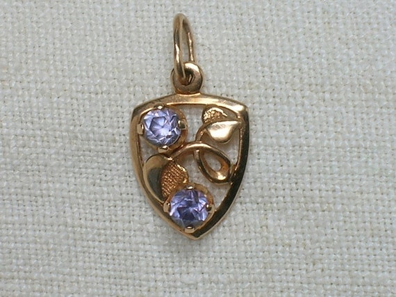 14K 583 Rose Gold Pendant, Lab Alexandrite & Leav… - image 1