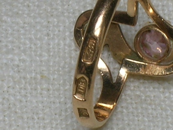 14K 583 Rose Gold Ring, Pink stone, Treble Clef. … - image 4