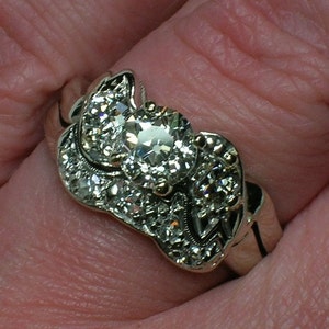 Wedding Ring Set .84 Old Mine Cut Diamond. White Gold, VS2 I. Appraisal. Size 6 1/4 (BW8)