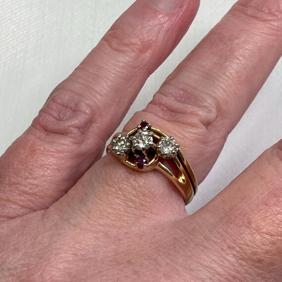 Trilogy Diamond Ring with Ruby Accents. Retro Cla… - image 8