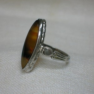 Antique Agate Ring, Clark & Coombs Banded. Edwardian or Art Deco era. Marquise Navette. Size 5 1/4 image 3